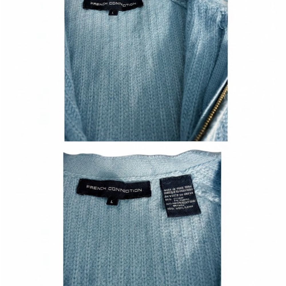 French Connection Y2K Baby Blue Zip Up Knit Sweater Cardigan Angora  Cottagecore - Picture 8 of 10